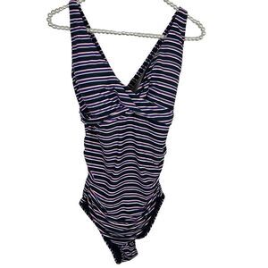Nip Tuck Womens Striped Multi Fit Cup Padded One Piece Swimsuit Size 12 coastal